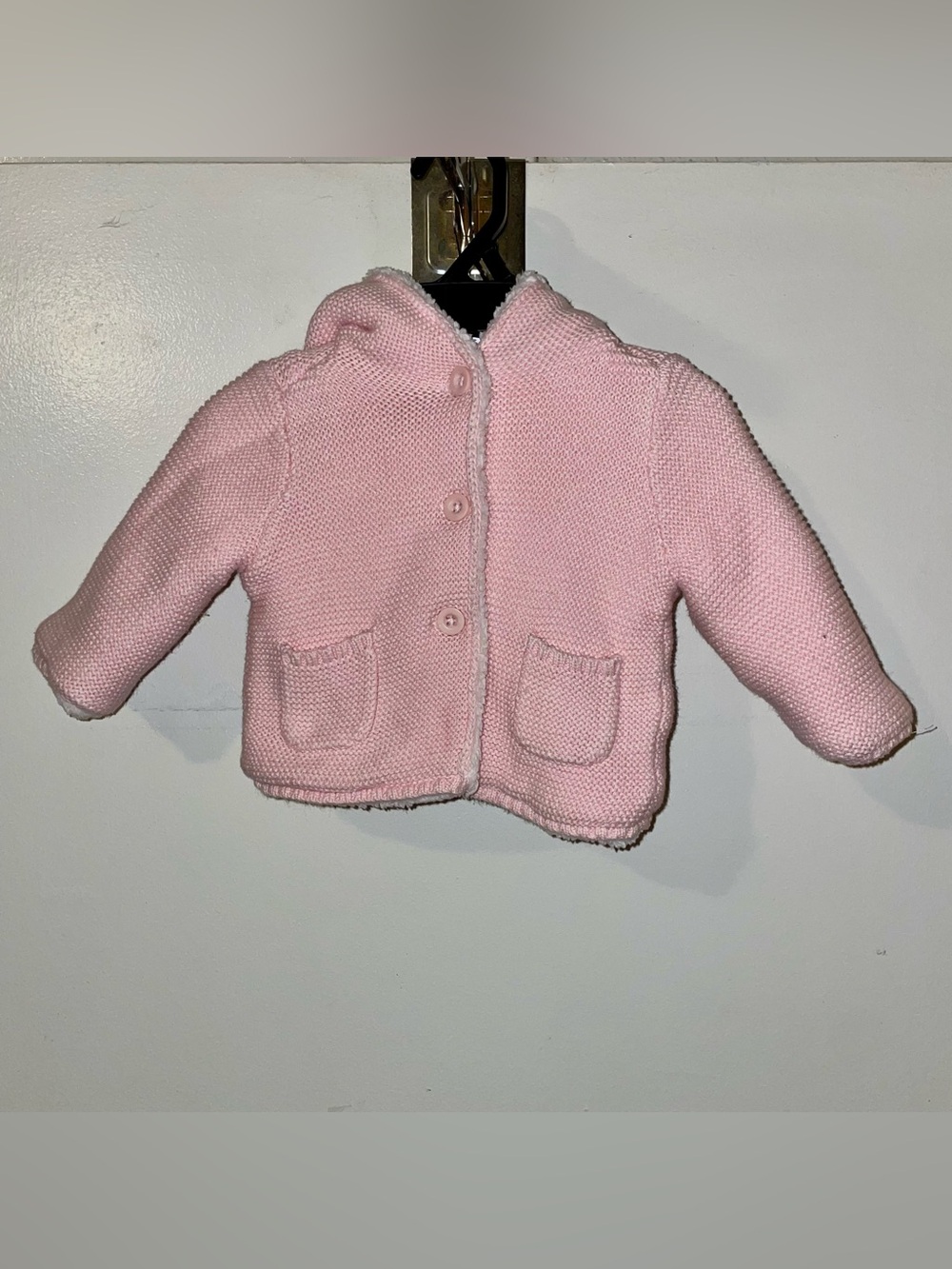 Carter's Cream Sherpa-Lined Pink Knit Baby Jacket